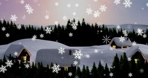 Snowy Christmas Village with Cedar Trees