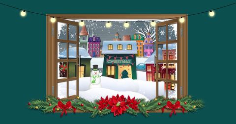 Festive Winter Wonderland View from Wooden Window - Download Free Stock Images Pikwizard.com