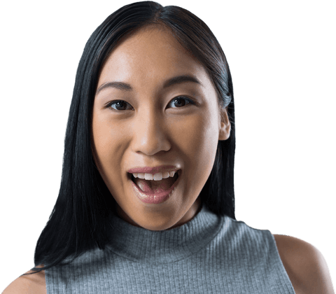 Transparent Enthusiastic Professional Woman Expressing Surprise and Excitement
