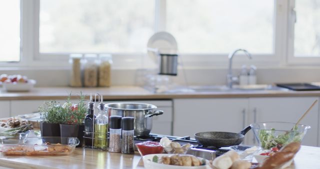 Modern Kitchen Counter With Cooking Ingredients and Utensils - Download Free Stock Images Pikwizard.com