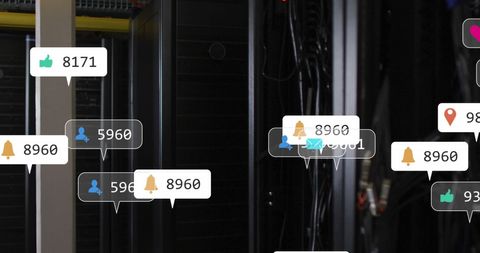 Social Media Notifications Overlay on Data Server Background - Download Free Stock Images Pikwizard.com