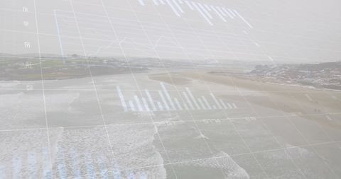 Digital Financial Data Overlaid on Coastal Landscape