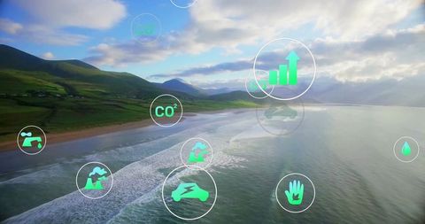 Eco Icons Overlay Sensitive Bay with Sustainability Concept