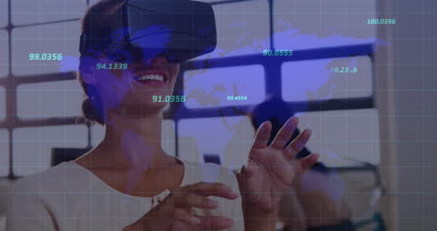 Woman Engaging with Virtual Reality Financial Interface
