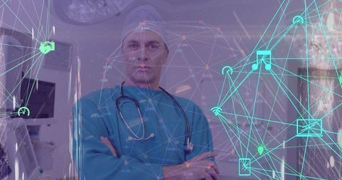 Male Surgeon and Advanced Healthcare Technology Intersecting