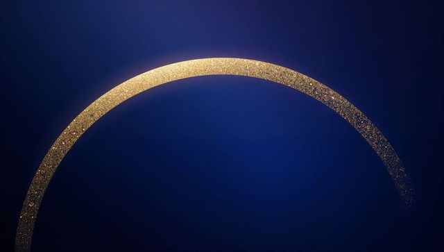 Golden textured arc crossing deep blue gradient for luxury minimalist design