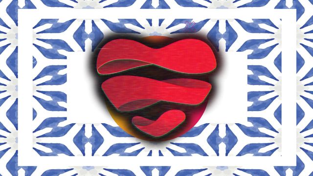 A vibrantly dynamic animation featuring a flickering red heart icon against a contrasting white and blue patterned frame. Perfect for use in digital design projects, social media content, or animated Valentine's-themed promotions. The lively motion and bold colors make it an attractive visual for conveying themes of love and connection.