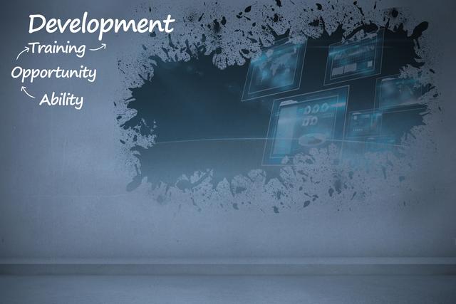 Digital composite of development message on grey background