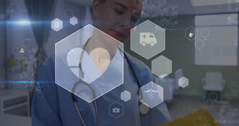 Female Doctor Analyzing Report with Digital Medical Interface