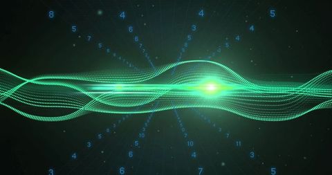 Futuristic Green Waveform on Digital Grid Background