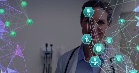 Digital Healthcare: Female Doctor Engaging with Medical Technology Interface