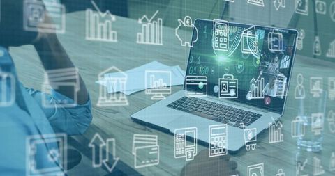 Remote team collaborating over data dashboards on laptop with analytics and video calls