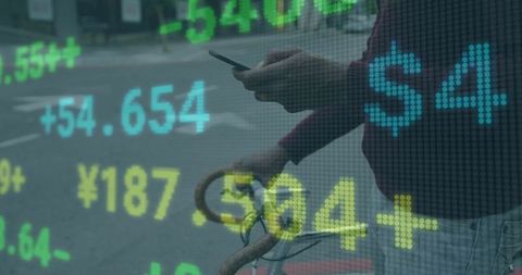 Urban Professional Analyzing Finance on Smartphone at Busy Crosswalk