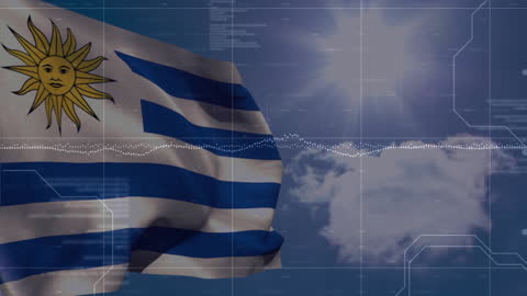 Uruguay Flag Blending with Digital and Solar Tech Theme