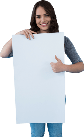 smiling woman holding white poster on transparent background - Download Free Stock Videos Pikwizard.com