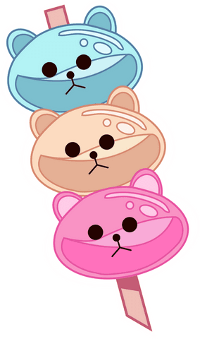 Playful row of three transparent bear popsicles in pastel colors
