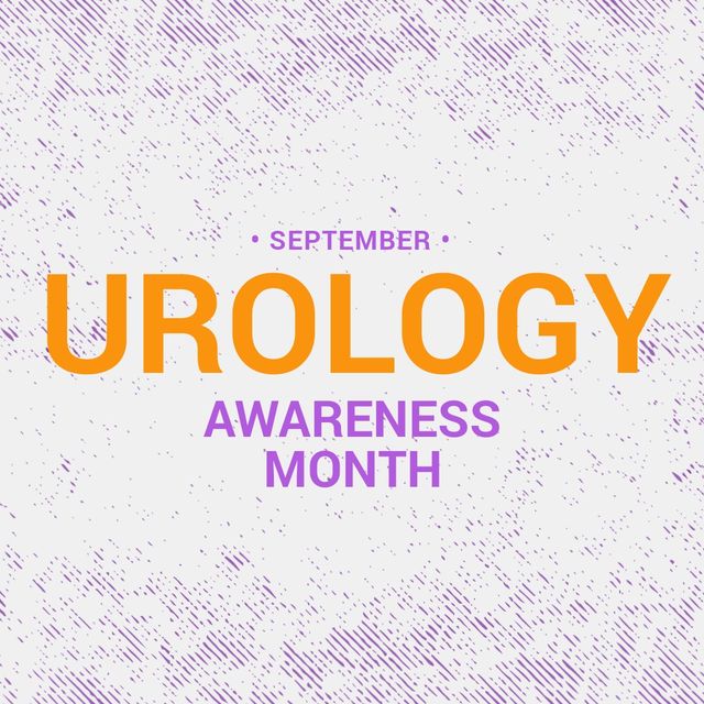 Illustration of september and urology awareness month text with purple scribbles on white background. Copy space, vector, urological disease, cancer, support, awareness, healthcare and prevention.
