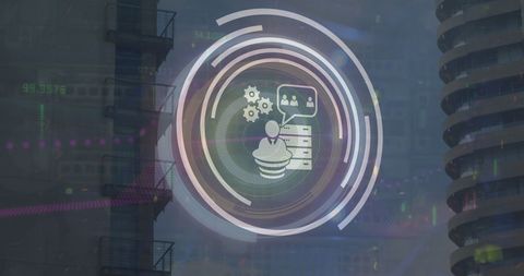 Futuristic Digital Technology with Cityscape Background