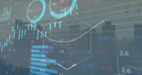 Digital Graph Animation Over Urban Skyline Representing Economic Trends