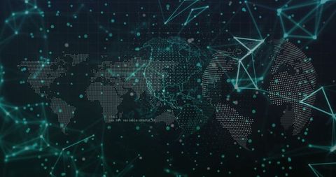 Futuristic Digital World Map with Polygonal Connections