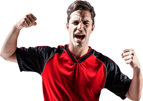 Energetic Player Celebrating Victory in Transparent Background