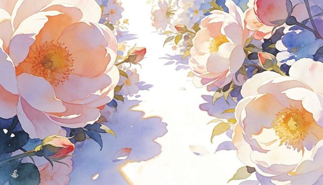 Watercolor peony bouquet with pastel blooms and delicate petals for elegant floral design