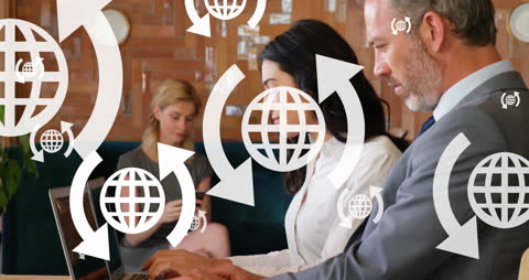 Coworkers Collaborating with Global Connections