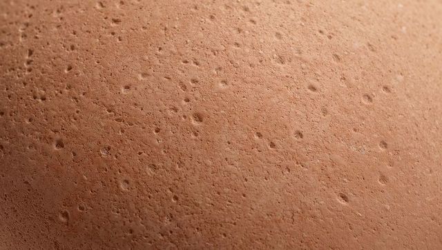 Macro brown eggshell revealing porous matte texture with pitted speckled detail