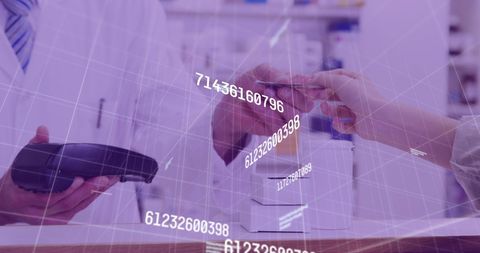 digital transaction overlaid with financial data in pharmacy - Download Free Stock Images Pikwizard.com