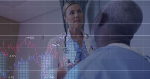 Doctor Discussing Health Analysis with Patient and Graph Overlay
