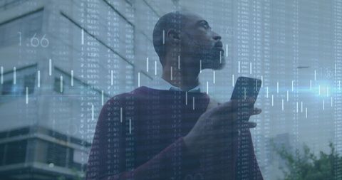 Senior Man Cycling while Analyzing Business Data on Smartphone