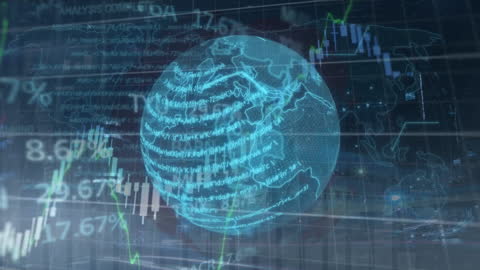 Futuristic Digital Globe Interface with Data Streams