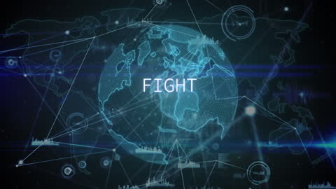 Global Network Animation with 'Fight' Text Overlay