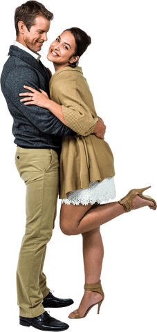 Transparent Full-Length View of Happy Embracing Couple