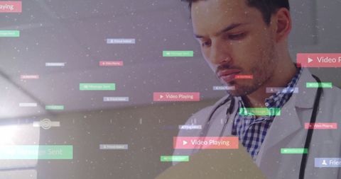 Medical Professional Analyzing Data with Digital Overlays