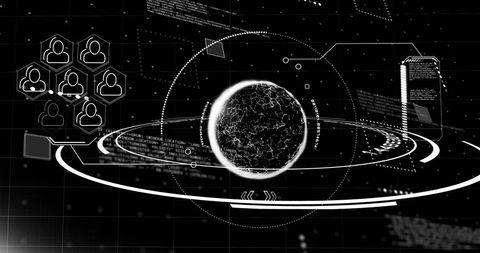 Globe with Data Icons and Digital Visualization on Black Background - Download Free Stock Images Pikwizard.com