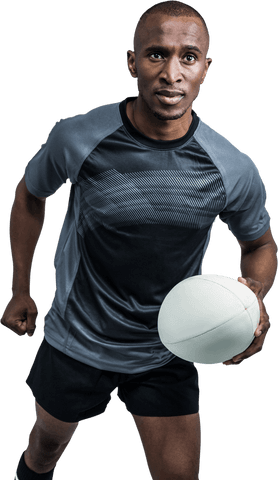 Transparent Athlete Running with Rugby Ball in Dynamic Pose