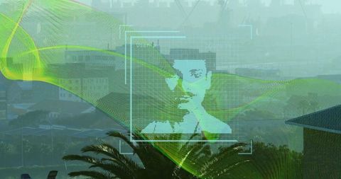 Futuristic surveillance and technology in urban landscape