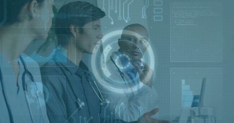 Medical Team Collaborating with Holographic Technology