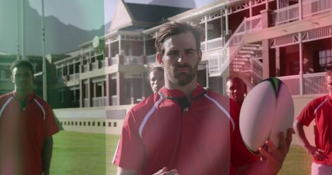 International rugby team on field with italian flag overlay