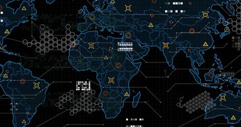 Complex Digital World Map with Data Processing Patterns - Download Free Stock Images Pikwizard.com