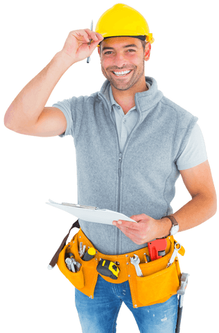 smiling manual worker with clipboard and tools transparent background - Download Free Stock Videos Pikwizard.com