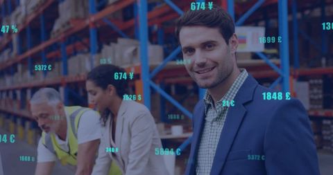 Confident Supervisor Overseeing Digitalized Warehouse Inventory Process