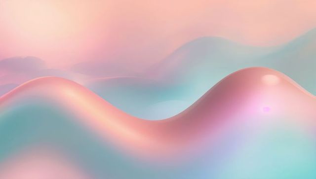 Glossy pastel waves: dreamlike surreal peach and mint curved hills with soft specular glow