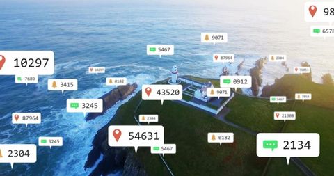 Future Lighthouse with Digital Interface Overlay in Coastal Scene