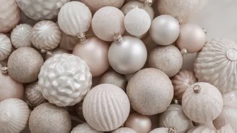 Shifting Camera Revealing Dense Pastel Christmas Baubles, Emphasizing Pearlescent Textures