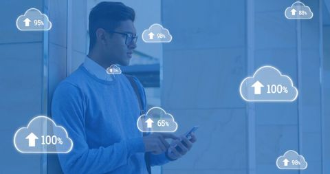 Young Man Interacting with Cloud Computing Icons - Download Free Stock Images Pikwizard.com