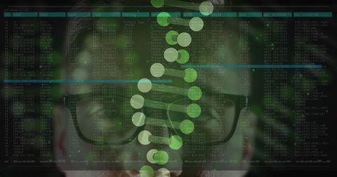 Peering it specialist analyzing cybersecurity data stream with green chain visualization