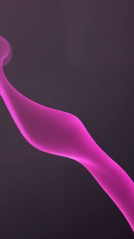 Vertical abstract video of neon pink ribbon spiraling and looping across dark gradient
