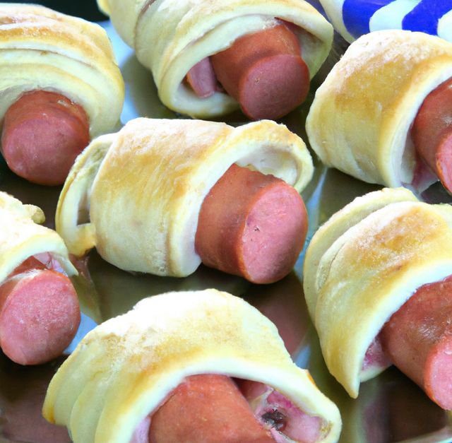 Image of close up of fresh pigs in a blanket on tray - Download Free Stock Photos Pikwizard.com